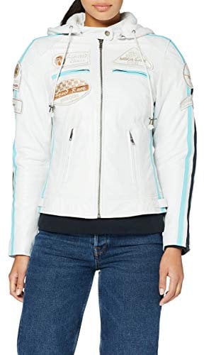 URBAN 5884 Motorradjacke Damen Mit Protektoren, Damenjacke aus Lammleder, Protektoren für Rücken, Schultern und Ellenbogen | Weiß | XL
