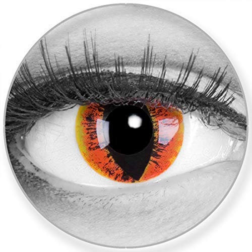 Funnylens Farbige rot gelbe Kontaktlinsen Manticor - weich ohne Stärke 2er Pack + gratis Behälter – 12 Monatslinsen - perfekt zu Halloween Karneval Fasching oder Fasnacht