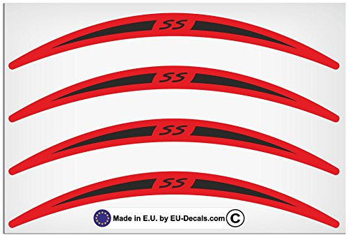 EU-Decals - MioVespa Collection SS 4X Felgenrandaufkleber lang schwarz auf rot für Vespa GTS 300 Super Sport Aufkleber laminiert