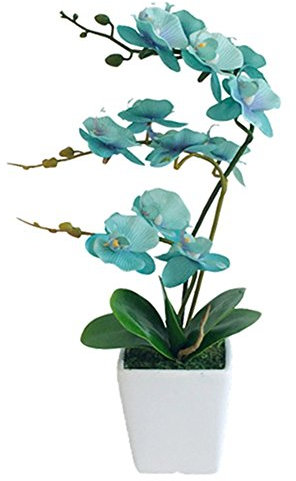 YSZL Arreglos Artificiales de Seda Phalaenopsis para orquídeas de 15 Pulgadas de Alto (Azul Dorado)