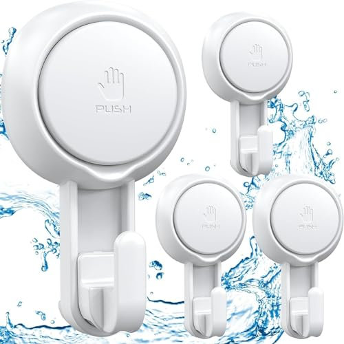 Luxear Ganci Ventosa Bagno 4 Pezzi, Senza Foratura e Senza Ruggine Gancio a Ventosa per Piastrelle, Ganci Appendiabiti e Appendino da Doccia Super Portante da 5KG, Ganci da Parete per Porta e Cucina