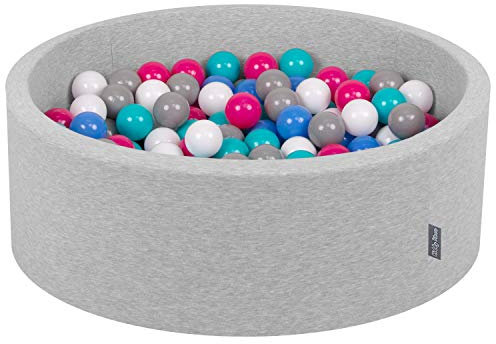 KiddyMoon Bällebad 90X30cm/300 Bälle ∅ 7Cm Bällepool Mit Bunten Bällen Für Babys Kinder Rund, Hellgrau:Weiß/Grau/Blau/Pink/Helltürkis
