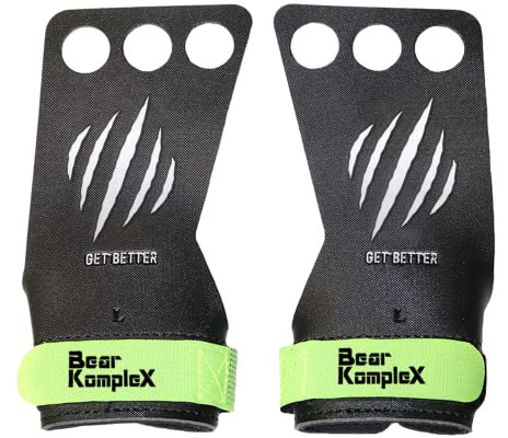 Bear KompleX Black Diamond 3 Hole Hand Grips, Great for All Bars, Speal, Barbell, Kettle Bell, Ring Work, Gymnastics, Crossfit, Comfort and Support, Protect from Blisters, Reduce Slipping, Men & Women
