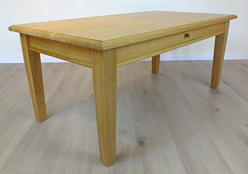 Vinkelau Massivholzmöbel Couchtisch/Wohnzimmertisch/Sofatisch 'Landhaus mit Schublade' 130 x 70 cm - Höhe 55 cm Eiche Massiv - Holzplatte mit Profilfräsung Qualität 'Made in Germany'