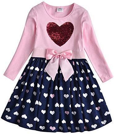 DXTON Mädchen Kleider Pailletten Muster Frühling Sommer Kleidung Party Kids Trägerklei Herz5740, Herz5740, 7-8 Jahre