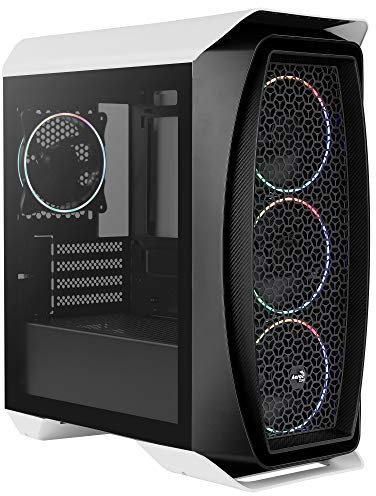 Aerocool Eclipse Mini Tower Case – Aero One PC Gaming Case 4 x 120mm ARGB Fans with 1-6 PC Fan Hub, Mesh Front Tempered Glass Side Panel, Supports Liquid Cooling, Cables Included, White