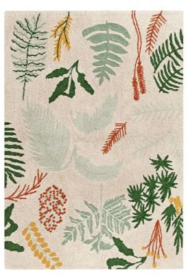 Lorena Canals-Waschbarer Kinderteppich Botanic Plants in Multicolor. Handgefertigt in rechteckiger Form mit kurzem Flor aus natürlicher Baumwolle und ungiftigen Farbstoffen- Größe:240x170cm