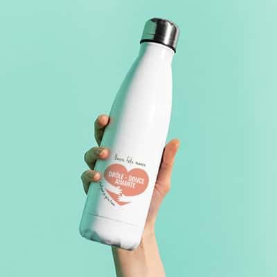 CADEAUX.COM - Gourde Isotherme Coeur - Personnalisable en INOX - Bouteille Isotherme 500 ML avec Bouchon À Vis- Idée Cadeau Personnalisé -Idée Cadeau Maman -Cadeau Fête des Mères- Cadeau Femme