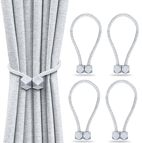 Magnetische Vorhang Raffhalter,Gardinen Raffhalter Halter Vorhangbinder für Zuhause, Büro, Hotel Fenster Dekoration (4 Stück Grau)