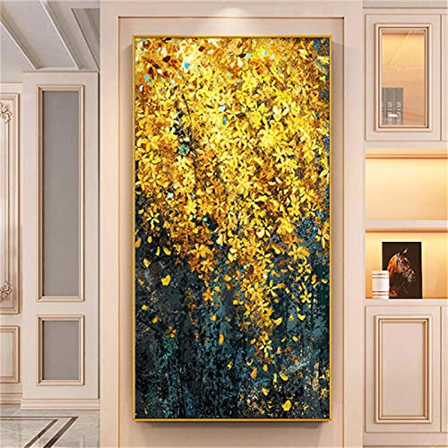 Jianghu Art Wandkunst Wohnzimmer Leinwand Ölgemälde vier Jahreszeiten Stadt Blumen moderne abstrakte Landschaft Spachtel Bild 70x160cm(28x63in) mit Rahmen