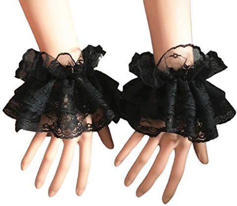 Oilmal Fake Sleeves, Women Fake Hand Sleeves Wrist Cuffs Ruffled Floral Lace Elastic Bracelet Steampunk Wedding Party Prom Clothing