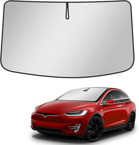 BASENOR 2025 Tesla Model X Windshield Sunshade Folding Sun Visor Protector Sun Shade Cover with a Storage Bag Fit Model X 2021-2025