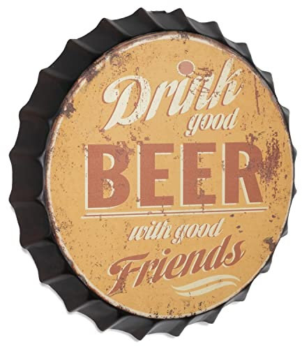 Moritz Deko Blechschild Kronkorken Drink Good Beer Bier Trinken 33 x 33 cm Metallschild Retro Vintage-Design zur Dekoration Wanddekoration