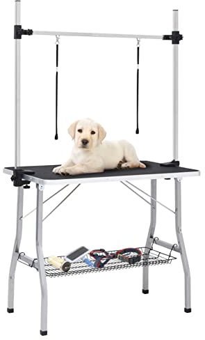 Gecheer Verstellbarer Trimmtisch für Hunde mit 2 Schlaufen und Korb Tierpflegetisch Höhenverstellbar Hunde Hundepflege Schertisch Pflegetisch Hundepflegetisch klappbar