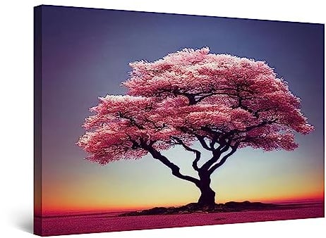 Startonight Quadro su Tela - Pittura al Tramonto dell'albero Rosa - Grande Opere d'Arte Pronte per Appendere Stampa Moderna e Contemporanea 60 x 90 cm Idea Regalo Elegante Luminoso al Buio