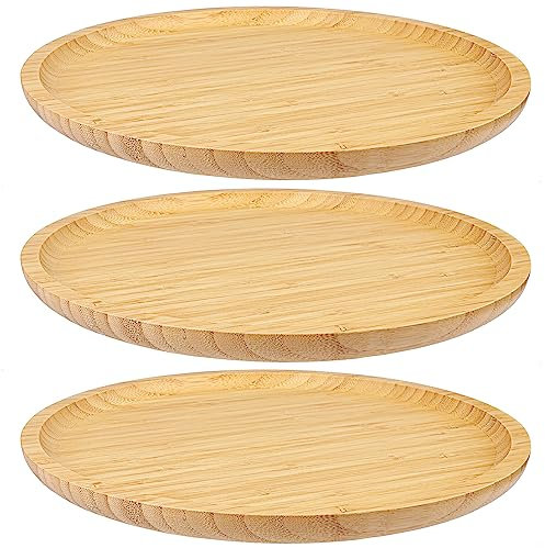 GNIEMCKIN Lot de 3 soucoupes rondes en bambou de 30 cm, pour plantes d'intérieur et d'extérieur, parfaites pour les pots de fleurs succulentes et les pots de fleurs avec drainage.