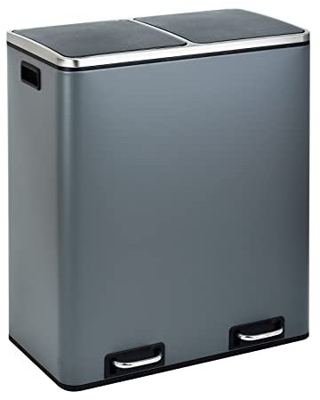 SVITA TM2X30 Treteimer 60 Liter Abfalleimer Mülleimer Design Mülltrennung Papierkorb Küchen-Ordnung Trennsystem herausnehmbare Inneneimer mit Henkel mit Schließdämpfer Grau