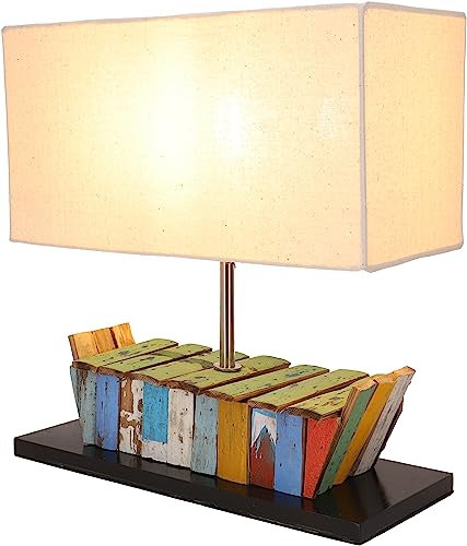 GURU SHOP Tischlampe/Tischleuchte, Shabby Chic Look, in Bali Handgemacht aus Naturmaterial - Modell Milos, 38x35x15 cm