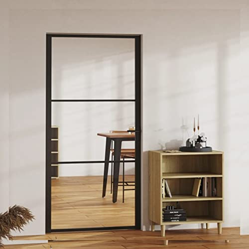 Homgoday Puerta de interior ESG cristal y aluminio 102,5 x 201,5 cm negra, puerta entrada, puerta entrada exterior para jardín, terraza, exterior