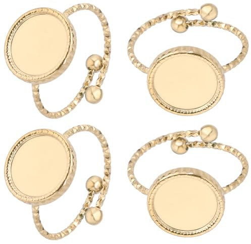 Beebeecraft 1 Scatola 6 Pezzi Anelli Componenti Ottone Placcato Oro 18k Piatto Rotondo Polsino Aperto Impostazioni Dell'Anello Vassoio da 10 mm Cuscinetto Piatto Componenti Dell'Anello per La