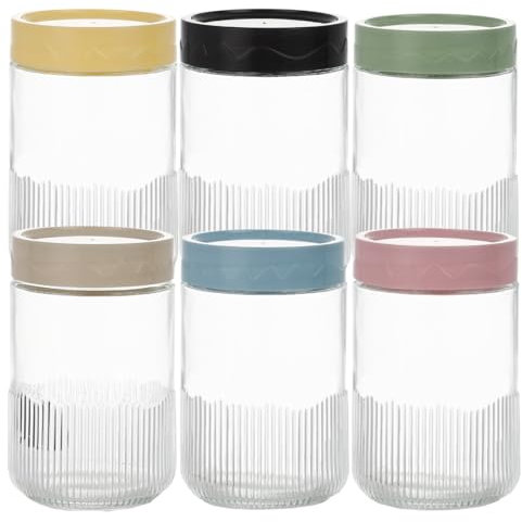 Danmu Art 6-Pack 500ml Glass Overnight Oats Jars with Airtight Lids – Leakproof, BPA-Free, Dishwasher Safe – Ideal for Meal Prep, Storage, Jam, Yogurt & Smoothies (Mixed color, 500 ml)