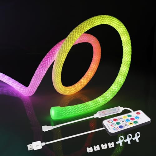 Wisada USB WS2812B Individuell Adressierbare Rund Neon LED Streifen, 5M 5V 360° RGB IP67 Schlauch Diffus Lichtband Addressable,Farbwechsel-Pixel-Lichter für Weihnachten, Hochzeiten, Innen-Dekoration