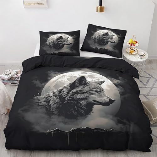NIYAKA Wolf Bettwäsche 155x220 - Tier Bettbezug 3er Set mit 2 Kissenbezüge 80x80 cm, Weich & Warme & Angenehm Mikrofaser Bettwäsche-Sets mit Reißverschluss