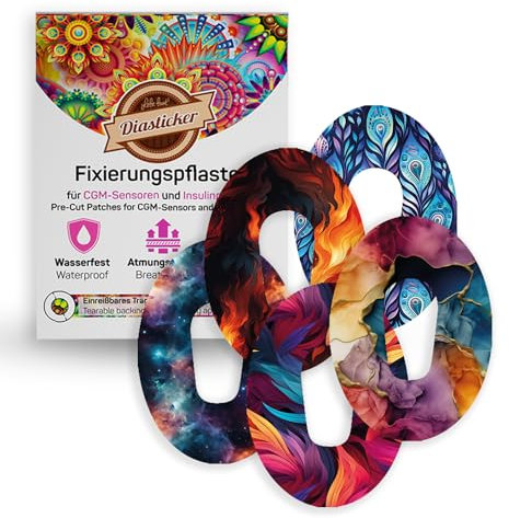 Diasticker® | Pflaster für Dexcom G6 Sensor (10 Stück, Mix-Colorful) | Wasserfest - Hautfreundlich - Atmungsaktiv - Starker Halt | Selbstklebende Fixierpflaster, Sensor-Fixierung