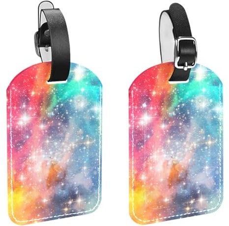 FVQL Gepäckanhänger, strapazierfähig, Rucksack-Koffer-Etikett, Ausweishalter, Taschenanhänger, Sternen-Universum, 2 Stück