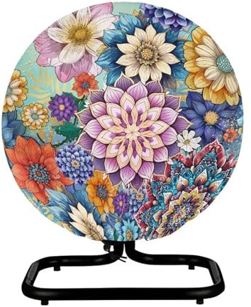 Suobstales Boho-Blumendruck, Industrieventilator, Bodenschutz, Ventilator, elektrische Ventilatorabdeckung, Lüfterfilter, Industrieventilatorabdeckung für Ventilator, Schutzhülle, Staubschutz, runde