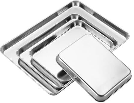 SIYINGSAERY Teglia da forno rettangolare in acciaio inox, 4 misure, teglia da forno, teglia da forno profonda in acciaio inox, antiaderente, teglia per pizza per brownies, lasagne