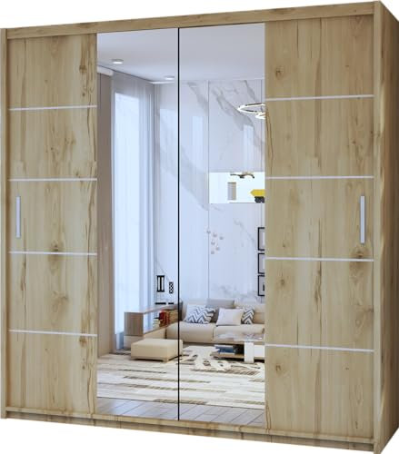 FURNITUREWAVE Eden Stylish Sliding Wardrobe Modern Storage Solution for Your Bedroom (Oak, 203cm)