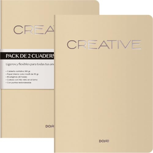 Dohe - A4-Hefte mit Blanko-Innenseiten (2 Stk.) | Format 21 x 29,7 cm, 40 Blatt (80 Seiten), 90 g/m², Für Notizen, Organisation oder Zeichnungen, Flexibler Softcover-Einband