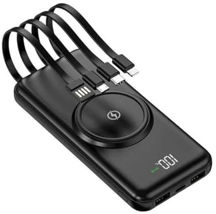 Muhaj 20000mAh Portable Power Bank, Wireless Fast Charging, 6 Outputs & 2 Inputs, Includes 4 Cables, Compatible with iPhone, Samsung, iPad, Tablets, and More