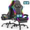 Devoko Sedia da Gaming con Massaggiante Schienale Regolabile 90-135°, Sedia Gaming con LED e Poggiapiedi Telescopico,Poltrona Gaming Ergonomica Portata 150 kg (Gray)