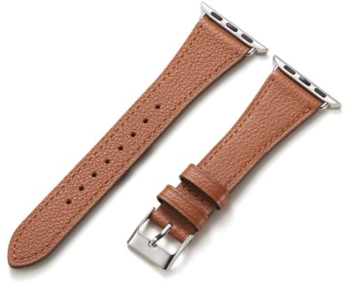 AoYi Cuir Bracelet Italien Véritable Femme Hommes Compatible avec Apple Watch 42mm 44mm 45mm 46mm 49m, Strap Luxe pour iWatch Séries 11 10 9 8 7 6 5 4 3 2 1 SE3 SE2 SE Ultra 3 2 1, Marron