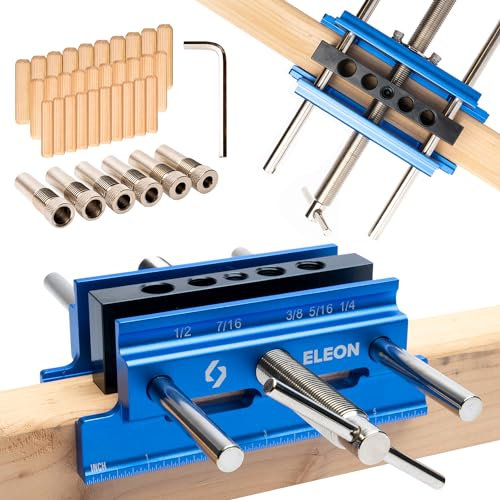 Eleon - Self Centering Dowel Jig with Elongated Jaws and Extra Wide Clamp - Durable Aluminum Alloy Dowel Drill Guide - Blue