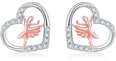Ballerina-Ohrringe Sterling-Silber Ballett-Herz-Ohrstecker Tanz-Rezital-Schmuck Geschenke für Frauen Tänzerin