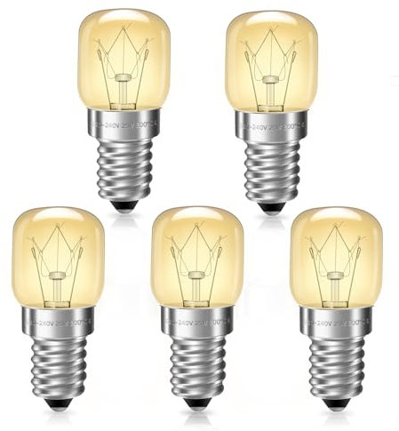 5 Pezzi Lampadina forno E14 T22, Dimmerabile, Resiste a 300° gradi, Bianco Caldo 2700K, per Lampada di Sale, Forno, Frigo