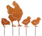 Rost Deko Tannenbaum und Elch Roststecker, 4er Set Rost Metall Deko Weihnachtsbaum Gartenstecker, Roststecker Weihnachtsdeko für Draußen (4er Set Hühner)