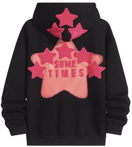 JJdocvanatic Felpe con Cappuccio Donna Felpa Patchwork Rosa Star Pullover Manica Lunga Hoodie Sweater Hood Basic Casual Sweatshirt Autunno Invernale Outwear Tops(Nero,L)