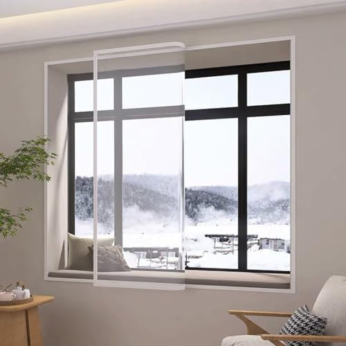 Transparente Thermofolie für Fenster,Kälteschutzfolie,Zuschneidbar, zur Wärmedämmung an Fenstern,Energiesparende,Selbstklebend,Wiederverwendbar, (50 x 180cm)