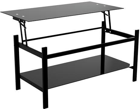 GOLDFAN Table Basse Réglable en Hauteur, Pull-Out Table Basse Extensible, Plateau Relevable Table de Canapé de Salon, Noir