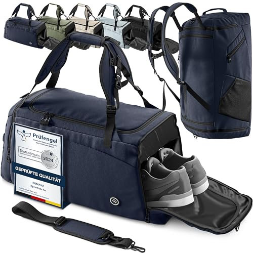 Sac de Sport Homme/Femme + Fonction à Dos, Compartiment Chaussures, Trousse Toilette | 40/60L Cabas de Fitness Voyage Bain Bagage Gym Football Basket-Ball Tennis Yoga Gym Boxe Entraînement Bag