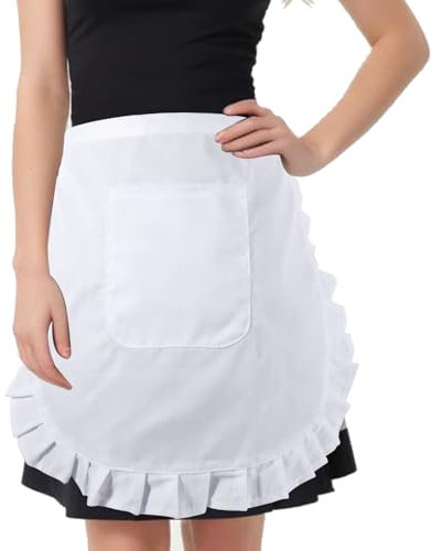 Women Cosplay Waist Apron, Waist Apron with Pockets, White Half Aprons