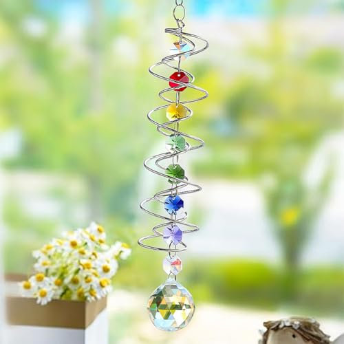 Sonnenfänger Kristall Windspiel, Kugel-Spiralschwanz, Fensteraufhängung Dekoanhänger für Gartendekoration im Freien
