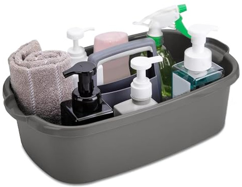 Porgeel Plastikreinigung Caddy mit Griff Reinigungsmittel Caddy Reinigungsversorgung Organizer mit Griff großer Kunststoffschaufel tragbarer Duschkorb Tasche Grau Grau