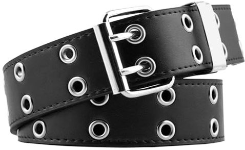 TUONYIS Punk Gürtel mit Nieten - Doppelloch Nietengürtel aus PU-Leder - Unisex - Schwarz - Verstellbar - Einheitsgröße