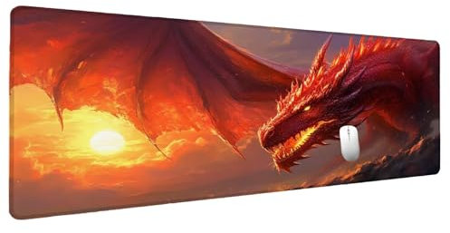 Tapis de Souris XXL 600x300mm Rouge Tapis de Souris Gamer Dragon, Grand Mouse Pad Gaming Accessoire Bureau, Mouse Pad Avec Bords Cousus Imperméable Antidérapant Améliore la précision et la Vitesse F-1