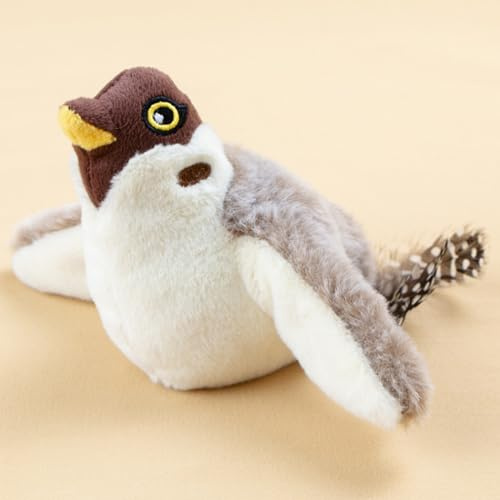 Vealind Flapping Bird Cat Toys Interactive Catnip Toy for Kitty, USB Rechargeable Touch Activated Electric Realistic Plush Catnip with Squeak Chirping Sound Kitten Toy for Indoor Cats